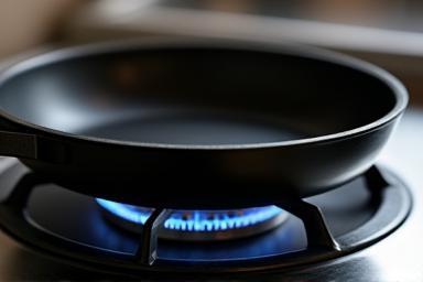 High-performance non-stick frying pan on a gas stovetop.