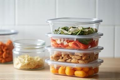 Various practical kitchen storage containers and organizers.