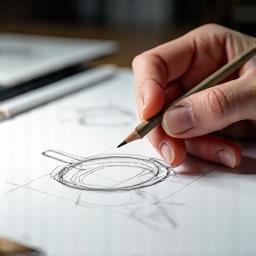 Hand sketching a product design on paper.